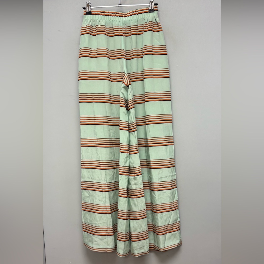 NEW Cienne NY THE CHARLOTTE Striped Wide Side Slit Leg Silk Pants Size XS